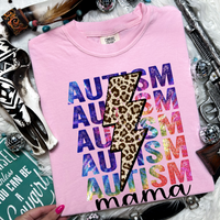 Autism Mama Stacked Leopard Bolt Tee