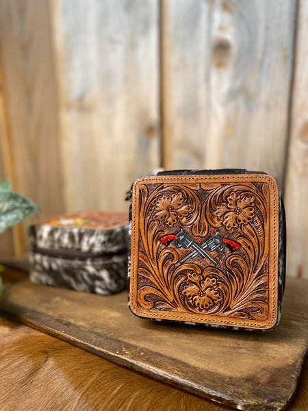 Cowhide and Tooled Mini Jewelry Box