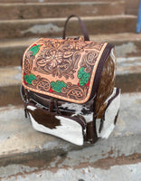 CACTUS TOOLED LEATHER & COWHIDE BACKPACK