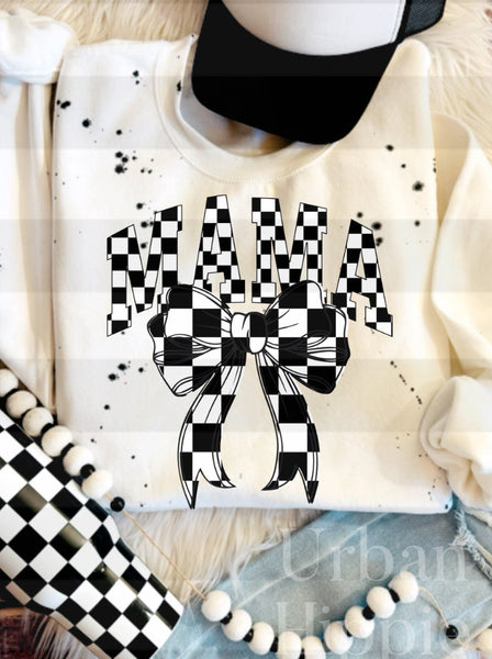 Mama Checkered Bow Sweatshirt