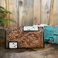 Black Aztec Cowhide Tooled Leather Women's Wallet