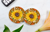 Sunflower Car Coasters (Set of 2 Rubber or Sandstone Car Coasters)