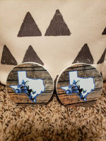Wooden Texas Bluebonnet Car Coasters (Set of 2 Rubber or Sandstone Car Coasters)