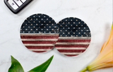 American Flag Car Coasters (Set of 2 Rubber or Sandstone Car Coasters)