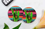 Serape Cactus Car Coasters (Set of 2 Rubber or Sandstone Car Coasters)