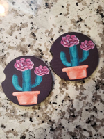 Potted Cactus Car Coasters (Set of 2 Rubber or Sandstone Car Coasters)