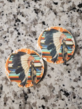 Indian Headdress Car Coasters (Set of 2 Rubber or Sandstone Car Coasters)