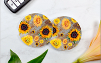 Rusty Sunflower Car Coasters (Set of 2 Rubber or Sandstone Car Coasters)