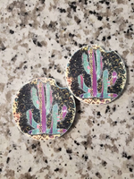 Splattered Cactus Car Coasters (Set of 2 Rubber or Sandstone Car Coasters)