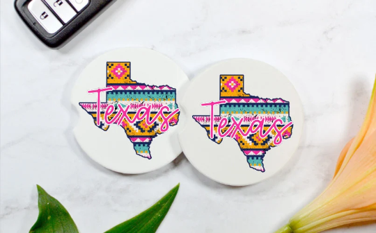 Texas Aztec Car Coasters (Set of 2 Rubber or Sandstone Car Coasters)