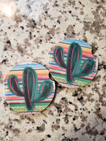 Serape Cactus Car Coasters (Set of 2 Rubber or Sandstone Car Coasters)