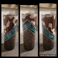 20oz Tumbler - Cowhide & Tooled Leather