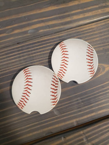 Baseball Car Coasters (Set of 2 Rubber or Sandstone Car Coasters)