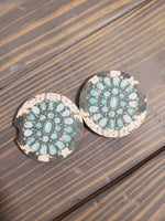 Cowhide Turquoise Car Coasters (Set of 2 Rubber or Sandstone Car Coasters)