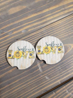 Sunflower Love Car Coasters (Set of 2 Rubber or Sandstone Car Coasters)