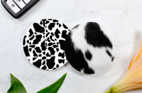 Black & White Cowhide Car Coasters (Set of 2 Rubber or Sandstone Car Coasters)