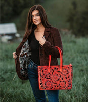 Leather Floral Tote - Virginia Handbag