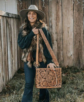 Leather Floral Tote - Virginia Handbag